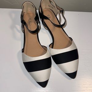 CL Chinese Laundry Black & White Ankle Strap Flats 8.5
